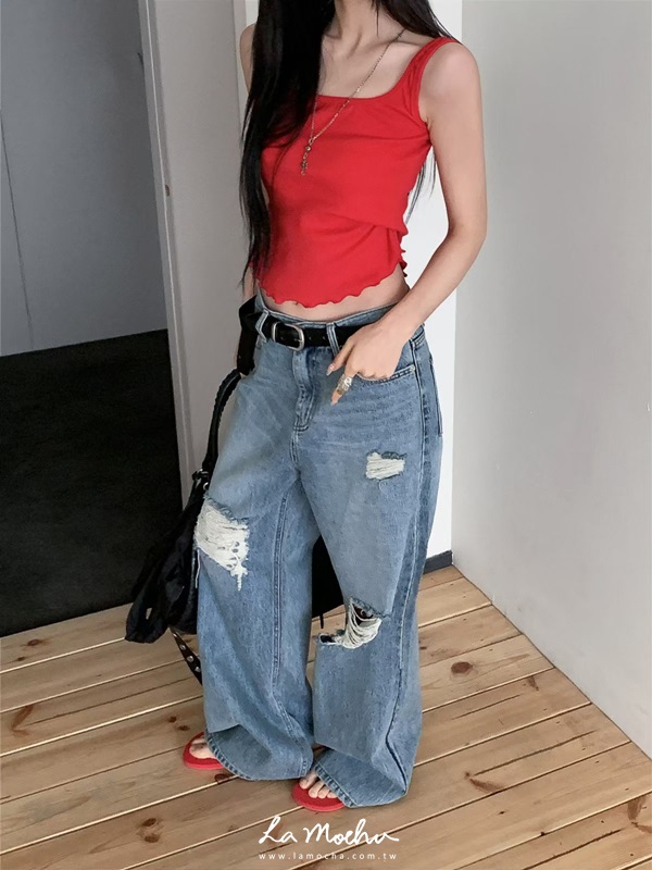 木耳滾邊坑條背心